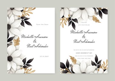 Flower ile klasik düğün davetiye şablonu. Düğün davetiyesi tarihi kaydet, cevap ver, teşekkür kartı..