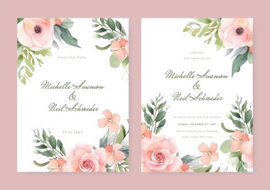 Çiçekli düğün davetiyesi şablonu ve süslemeleri