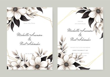 Botanik kartı tasarımı konsepti. Çiçekli düğün davetiyesi şablonu suluboya çiçekli ve süslemeli.