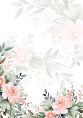 Renkli renkli çiçekli zarif düğün davetiyesi suluboya