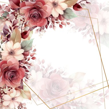 Rengarenk çiçekli güzel ve zarif düğün davetiyesi şablonu