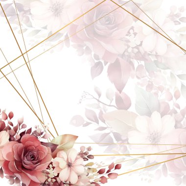 Renkli renkli çiçekli zarif düğün davetiyesi suluboya