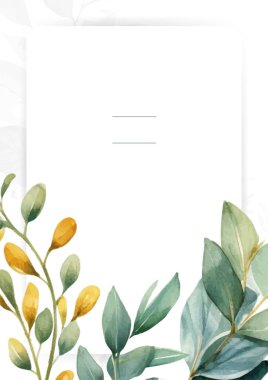 Renkli renkli çiçek vektörü suluboya düğün davetiyesi şablonu. Altın çiçeklerle süslenmiş.