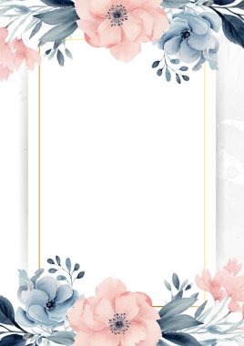 Renkli renkli çiçek güzel el çizilmiş düğün davetiyesi suluboya