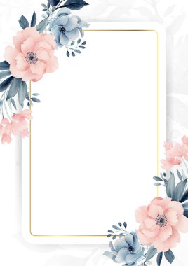 Renkli renkli çiçekli zarif düğün davetiyesi suluboya