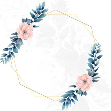 Renkli renkli çiçek vektörü güzel altın çiçek çizgileri düğün kartı şablonunda suluboya