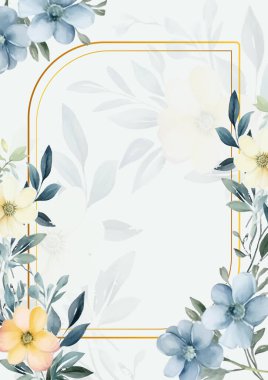 Renkli çiçek vektörü düğün davetiyesi şablonunu suluboya bırakıyor