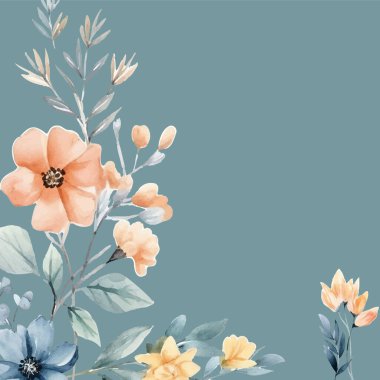 Renkli renkli çiçek vektörü zarif el düğün davetiyesi çiçek tasarımı suluboya