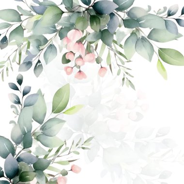 Renkli renkli çiçek vektörü suluboya düğün davetiyesi şablonu. Altın çiçeklerle süslenmiş.