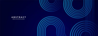 Koyu mavi arkaplanda soyut mavi parlayan geometrik çizgiler. Modern parlak mavi altıgen çizgileri deseni. Geometrik çizgili sanat tasarımı. Teknoloji fütüristik konsepti. Vektör illüstrasyonu