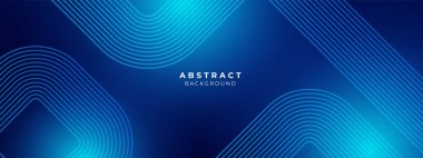 Koyu mavi arkaplanda soyut mavi parlayan geometrik çizgiler. Modern parlak mavi altıgen çizgileri deseni. Geometrik çizgili sanat tasarımı. Teknoloji fütüristik konsepti. Vektör illüstrasyonu