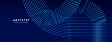 Mavi arka planda soyut parlak geometrik çizgiler. Parlak mavi köşegen yuvarlak çizgiler. Metniniz için alanı olan modern afiş şablonu tasarımı. Vektör illüstrasyonu