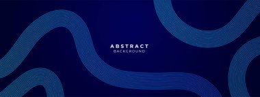 Parlak geometrik çizgileri olan koyu mavi soyut bir zemin. Modern parlak mavi köşegen yuvarlak çizgiler. Gelecekçi teknoloji konsepti. Kapak, poster, sunum, afiş, web sitesi