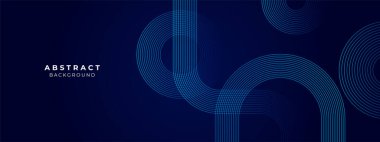 Koyu mavi arkaplanda soyut mavi parlayan geometrik çizgiler. Modern parlak mavi altıgen çizgileri deseni. Geometrik çizgili sanat tasarımı. Teknoloji fütüristik konsepti. Vektör illüstrasyonu