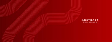 Kırmızı arkaplanda soyut parlak geometrik çizgiler. Parlak mavi köşegen yuvarlak çizgiler. Metniniz için alanı olan modern afiş şablonu tasarımı. Vektör illüstrasyonu