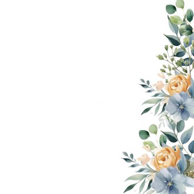 Botanik tarzında bir düğün davetiyesi. Beyaz arka planda renkli çiçekler. Davetiye için arka plan, dükkan, güzellik salonu, spa.