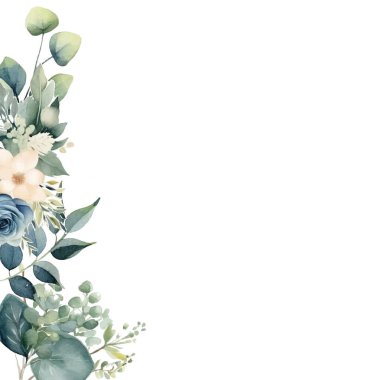 düğün davetiyesi seti şablonu dizaynı suluboya çiçek, yaprak ve dal