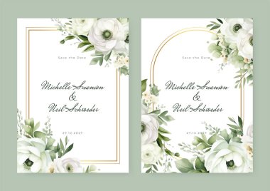 Zarif çiçekli ve yapraklı düğün davetiyeleri