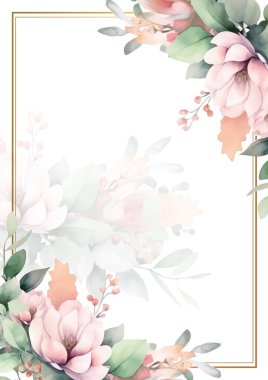 Renkli renkli çiçekli zarif düğün davetiyesi suluboya