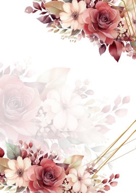 Renkli çiçek vektörü düğün davetiyesi şablonunu suluboya bırakıyor