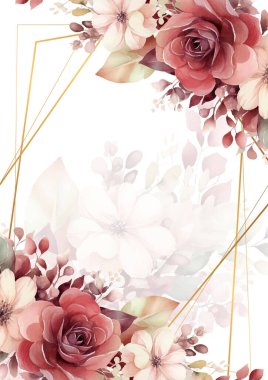 Renkli çiçek vektörü düğün davetiyesi şablonunu suluboya bırakıyor