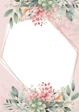 Renkli renkli çiçekli zarif düğün davetiyesi suluboya