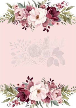 Renkli renkli çiçek güzel el çizilmiş düğün davetiyesi suluboya