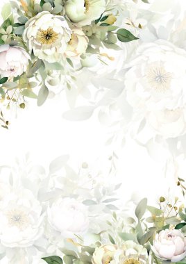 Renkli renkli çiçek vektörü suluboya düğün davetiyesi şablonu. Altın çiçeklerle süslenmiş.