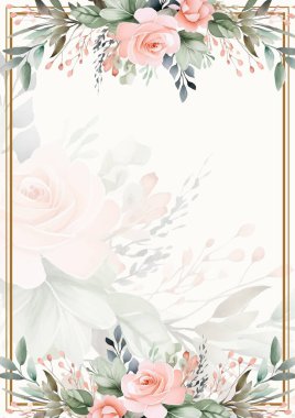 Renkli renkli çiçek güzel el çizilmiş düğün davetiyesi suluboya