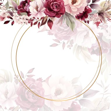 Renkli renkli çiçek vektörü güzel altın çiçek çizgileri düğün kartı şablonunda suluboya