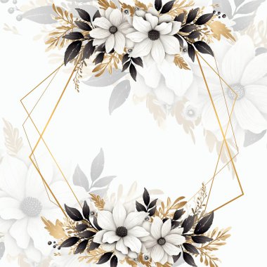 Renkli renkli çiçek vektörü suluboya düğün davetiyesi şablonu. Altın çiçeklerle süslenmiş.