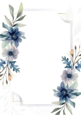 Renkli renkli çiçek vektörü güzel altın çiçek çizgileri düğün kartı şablonunda suluboya