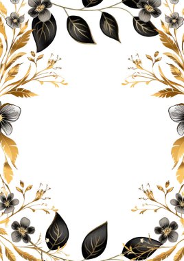 Renkli renkli çiçek vektörü suluboya düğün davetiyesi şablonu. Altın çiçeklerle süslenmiş.