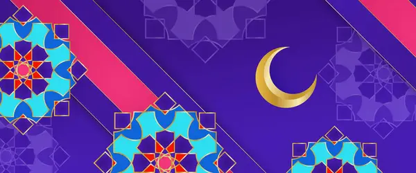 stock vector Pink blue and purple violet vector banner template for islamic ramadan celebration with lamp and mandala ornaments. For greeting card, advertising, discount, poster, background and banner