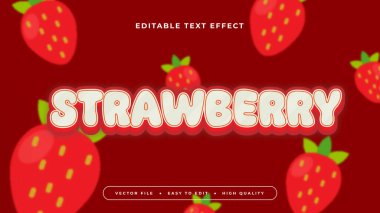 Kırmızı ve beyaz çilekli 3d düzenlenebilir metin efekti - yazı tipi. Taze meyve suyu metin etkisi