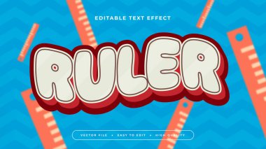 Kırmızı beyaz ve mavi cetvel 3d düzenlenebilir metin efekti - yazı tipi