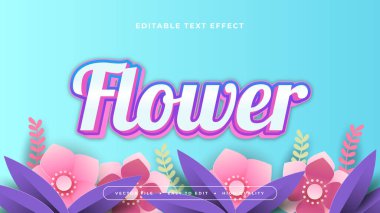 Mavi pembe ve mor menekşe çiçeği 3d düzenlenebilir metin efekti - yazı tipi biçimi