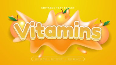 Turuncu sarı ve beyaz vitaminler 3d düzenlenebilir metin efekti - yazı tipi biçimi