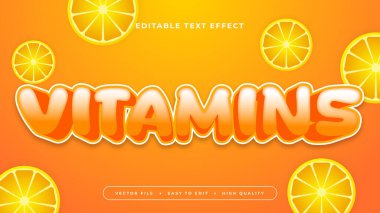 Turuncu sarı ve beyaz vitaminler 3d düzenlenebilir metin efekti - yazı tipi biçimi