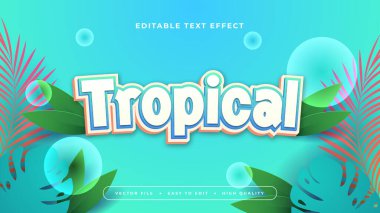 Mavi yeşil ve beyaz tropikal 3d düzenlenebilir metin efekti - yazı tipi