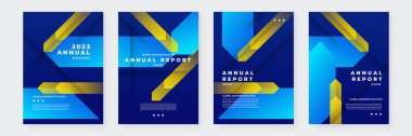 Mavi ve sarı vektör minimalist tasarım geometrik kurumsal yıllık rapor. Broşür broşürü afiş şablonu
