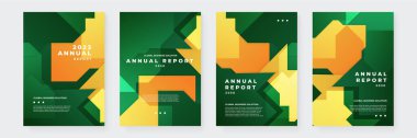 Yeşil turuncu ve sarı vektör modern ve minimalist yıllık rapor kurumsal kapak şablonu. Broşür broşürü afiş şablonu