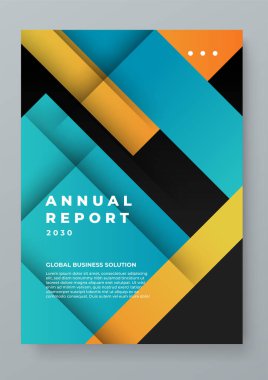 Yeşil turuncu ve siyah vektör minimalist tasarım geometrik kurumsal yıllık rapor. Broşür broşürü afiş şablonu