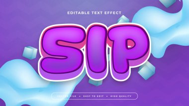 Mavi beyaz ve mor menekşe yudumu 3d düzenlenebilir metin efekti - yazı tipi biçimi