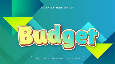 Mavi sarı ve yeşil bütçe 3d düzenlenebilir metin efekti - yazı tipi biçimi