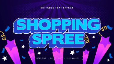 Mavi beyaz ve mor menekşe alışveriş çılgınlığı 3d düzenlenebilir metin efekti - yazı tipi biçimi