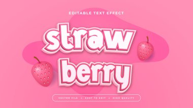 Pembe ve beyaz çilekli 3d düzenlenebilir metin efekti - yazı tipi biçimi