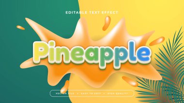 Yeşil sarı ve turuncu ananas 3d düzenlenebilir metin efekti - yazı tipi