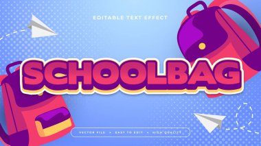 Renkli okul çantası 3d düzenlenebilir metin efekti - yazı tipi