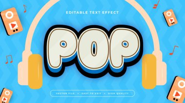 Sarı beyaz ve mavi pop 3d düzenlenebilir metin efekti - yazı tipi